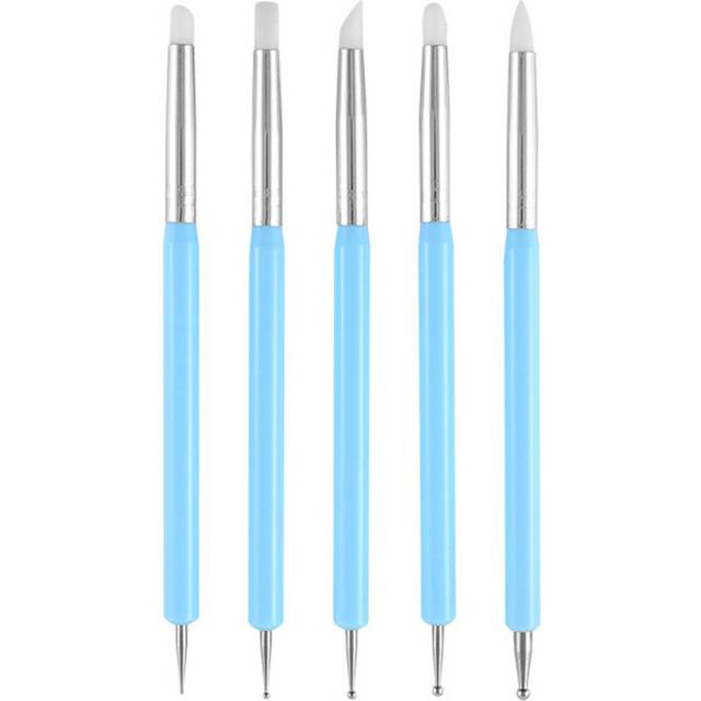 5pcs Nail Art Dotting Tools Pen Dual Head Carving Pen Nail Silicone Brushes Set -blue