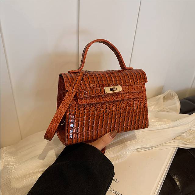 (Brown) Chic Crocodile Embossed Lock Small Handbag For Women 2024 Summer Trendy Shoulder And Crossbody Bag