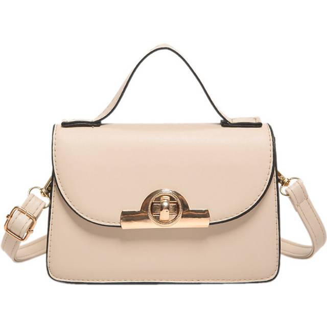 (Khaki) Elegant Pu Leather Lock Tote Handbag For Women 2024 Summer Trendy Medium Square Shoulder Crossbody Bag