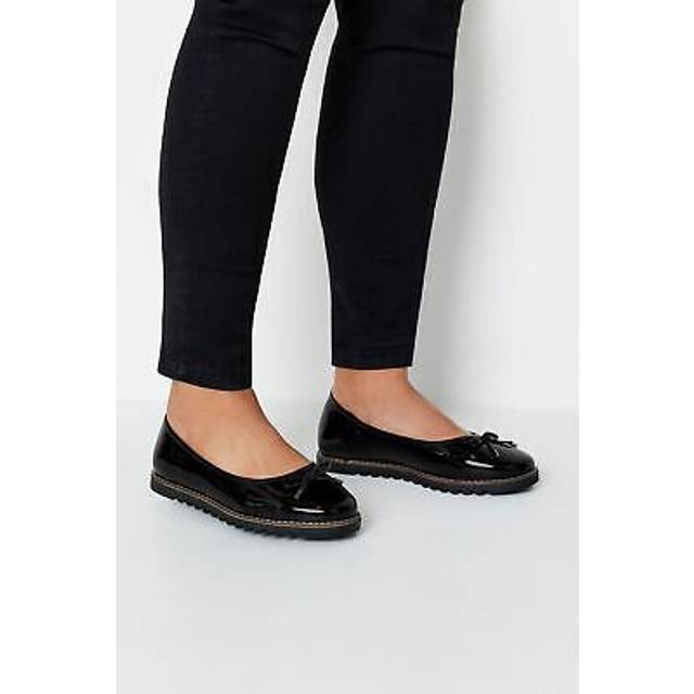 Black Patent Ballet Pumps In Wide E Fit & Extra Wide eee Fit - 9EEE