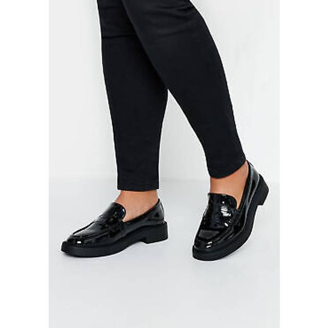 Black Patent Chunky Slip On Loafers In Wide E Fit & Extra Wide eee Fit - 8E