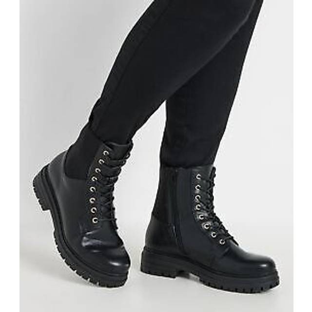 Black Stretch Panel Lace Up Chunky Boots In Wide E Fit & Extra Wide eee Fit - 9EEE