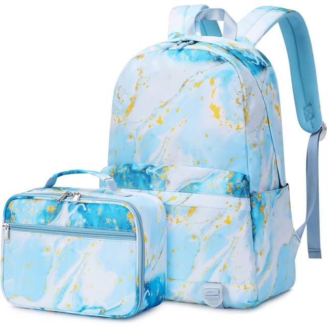 (Blue) Cute Backpack Girl Daypack School Bag with Cute Bento Bag 2 Piece Set for High School Teens Knapsack College Bookbag Travel Casual Women Rucksa