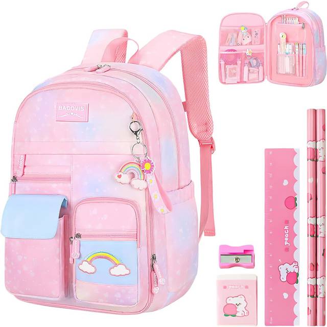 School Bag with Stationery Set for Girls/Boys, Refrigerator Door Kids Backpack Girls Rucksack for Primary School