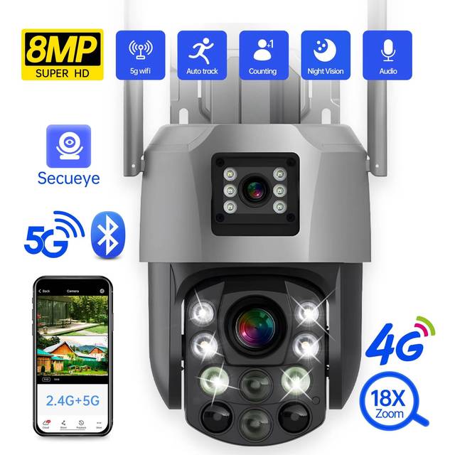 8MP 18X Optical Zoom Dual Lens 4G/Wifi IP Camera Full Color Human Detection Wireless PTZ Home Security CCTV Surveillance Monitor Wifi Camera