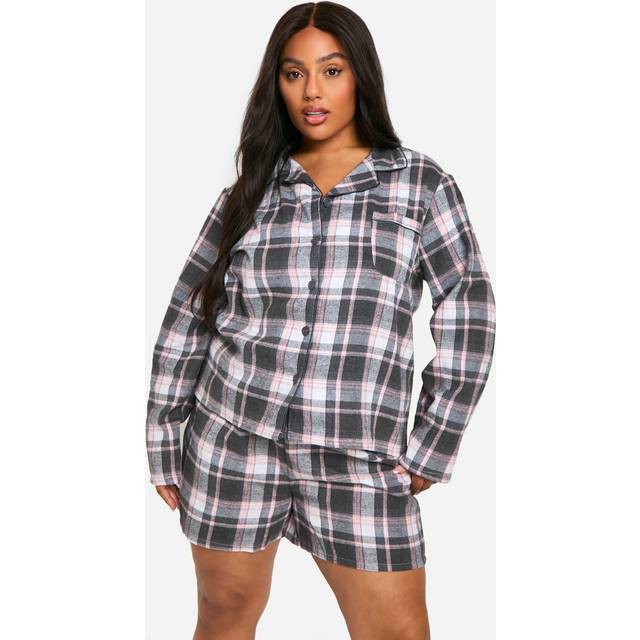 Womens Plus Pink Check Check Short Pyjama Set - Black - 24, Black