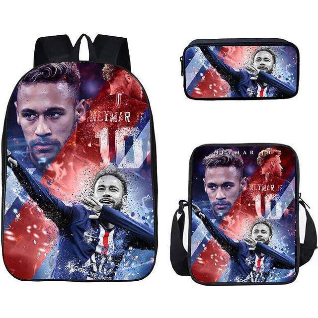 Football Star Messi Schoolbag Shoulder Backpack Student Book Kid Teenager Bag-as the picture-3 PIECES(Backpack+lunch bag+pencil bag)