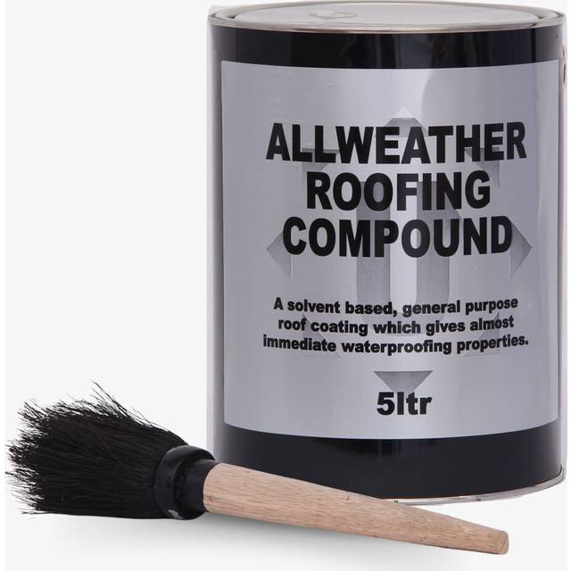 Flat Roof Waterproofing Compound 5L with Application Brush - Water Proof Coating - Black - One Size