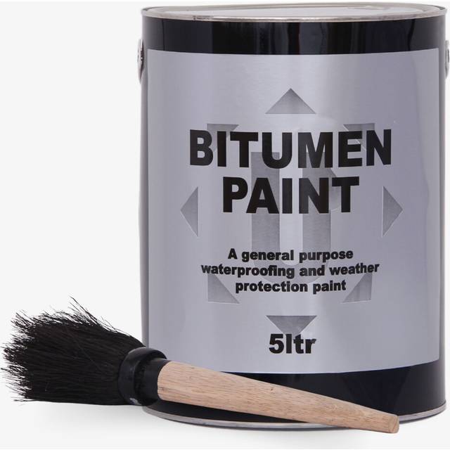 Black Bitumen Paint 5L with Brush Included Outdoor Waterproof Coating Protection - One Size
