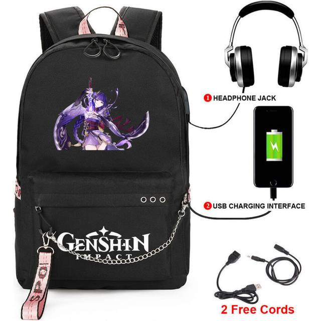 Genshin Impact backpack student school bag USB shoulder bags girl boy laptop bag-as the picture-
