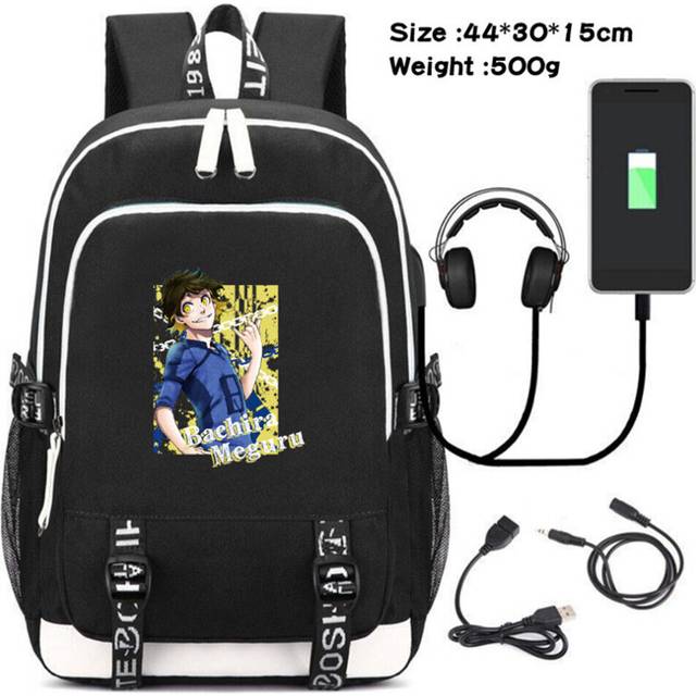 Blue Lock Backpack Student Schoolbag USB Travel Bag Bookbag Zip Canvas Rucksack-as the picture-