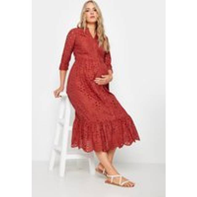 Lts Tall Maternity Rust Orange Broderie Anglaise Midi Dress 16 Lts | Tall Women's Maternity Dresses