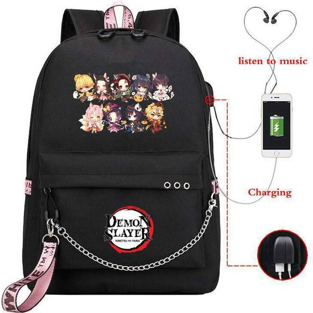 Anime Demon Slayer USB Backpack Student School Book Bags Girl Women Shoulder Bag-as the picture-