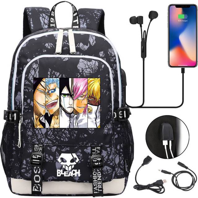 New Anime Bleach Backpack USB Laptop Backpack Teenager Student School Book Bags--as the picture-44cmx30cmx15cm