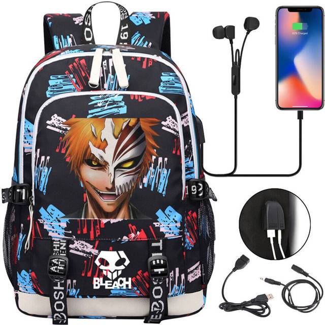 New Anime Bleach Backpack USB Laptop Backpack Teenager Student School Book Bags--as the picture-44cmx30cmx15cm