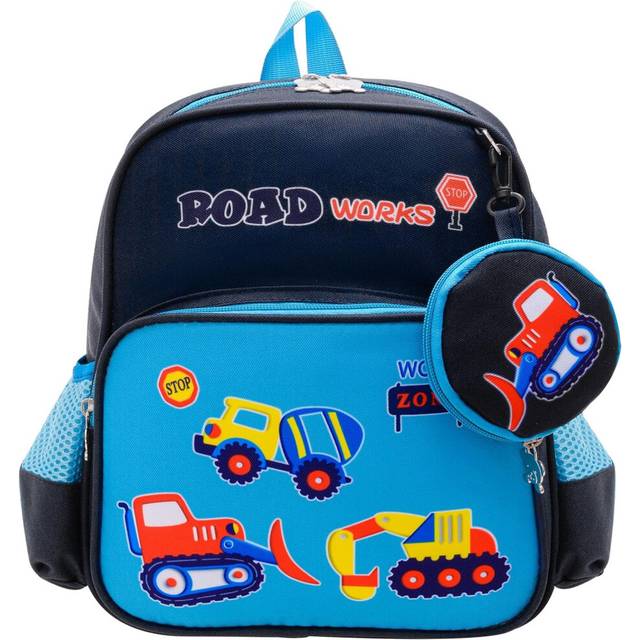 (Light Blue) School Bags Backpack for Boys Girls, Kids Toddler Backpack Cute Construction Vehicles Schoolbag