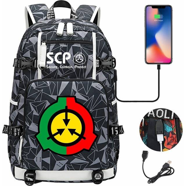 New SCP USB Backpack Boys Girls Student Book Bags Teenagers Schoolbags Gift--as the picture-