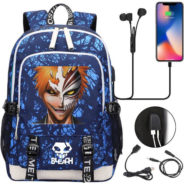 New Anime Bleach Backpack USB Laptop Backpack Teenager Student School Book Bags--as the picture-44cmx30cmx15cm