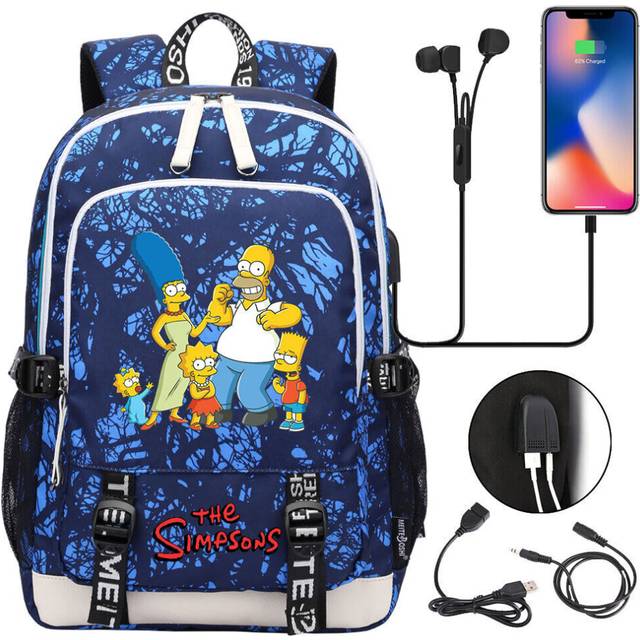 The Simpsons USB Backpack Boy Girl Student Book School Bags Teenagers Mochila-as the picture-44cmx30cmx15cm
