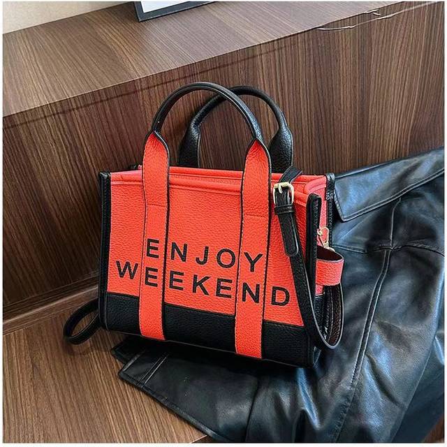 (Orange) Women's Fashion Tote Bag New Contrasting Lettered One-Shoulder Crossbody Bag Briefcase