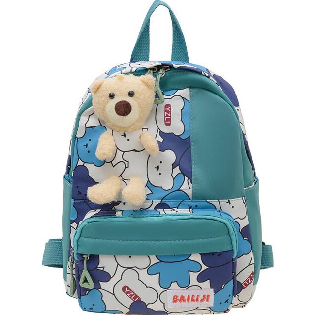 (Green) Plush Breathable Teddy Bear Backpack For Kids Fashionable Nylon School Backpack