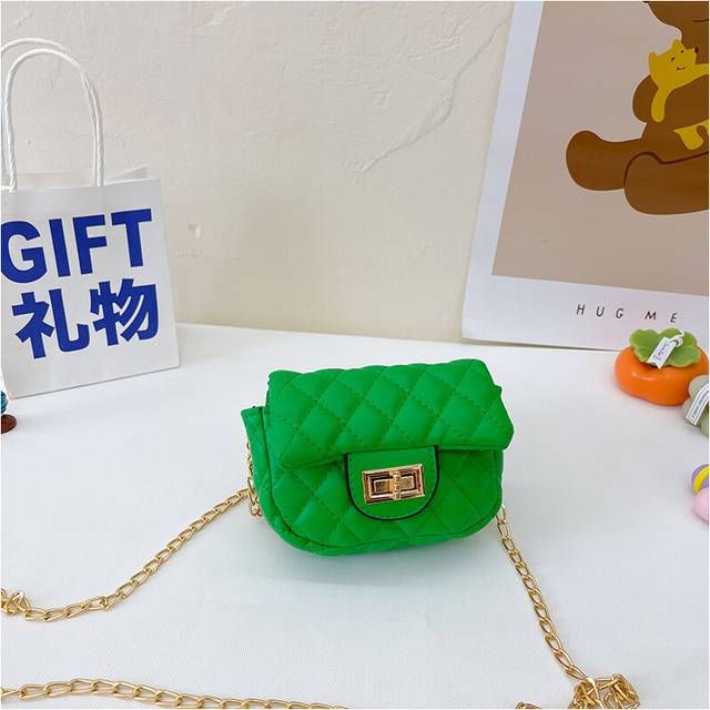 (Green) Pu Mini Trendy Leather Kids Crossbody Bag Stylish Chic Quilted Design For Girls