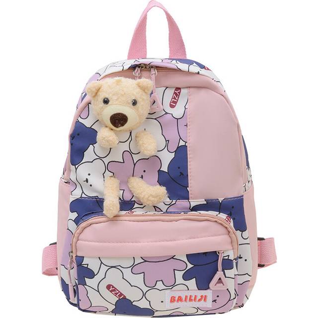 (Pink) Plush Breathable Teddy Bear Backpack For Kids Fashionable Nylon School Backpack