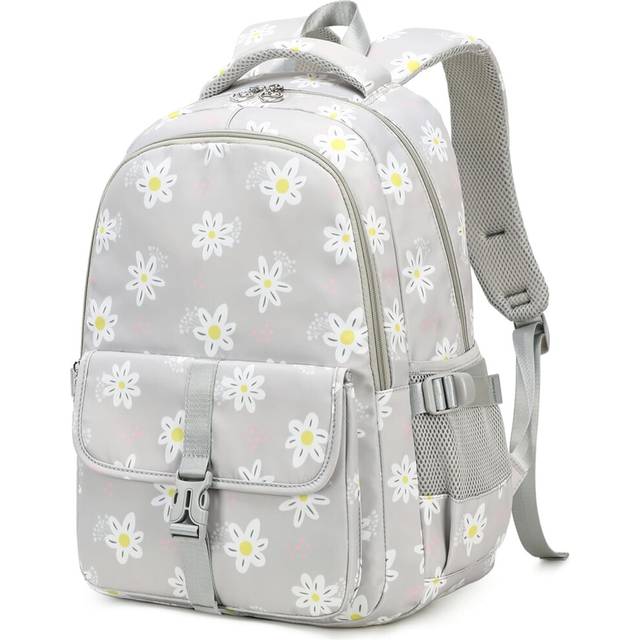 (Grey) Daisy Backpack for Girl,| Daisy Print Girls Backpack for Elementary Secondary School Bags