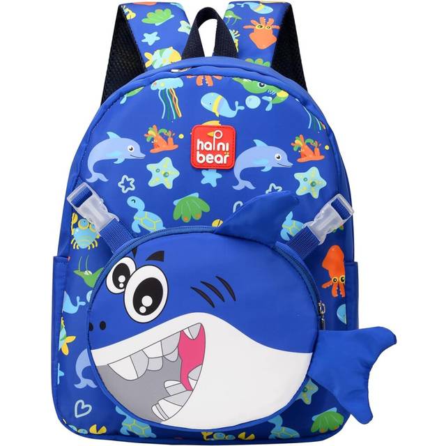 (Blue Shark) Cute kids' book bag, kindergarten book bag, suitable for boys and girls from 3 to 8 years old, with a coin purse