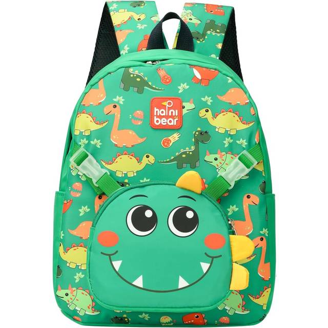 (Green Dinosaur) Cute kids' book bag, kindergarten book bag, suitable for boys and girls from 3 to 8 years old, with a coin purse