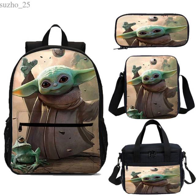 Star Wars Baby Yoda Students Schoolbag Kids Backpack Lunch Bag Crossbody Pen Bag--4PCS