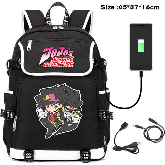 JoJo's Bizarre Adventure Kujo Jotaro Backpacks Student School Bag USB Laptop Bag-as the picture-
