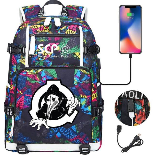New SCP USB Backpack Boys Girls Student Book Bags Teenagers Schoolbags Gift--as the picture-