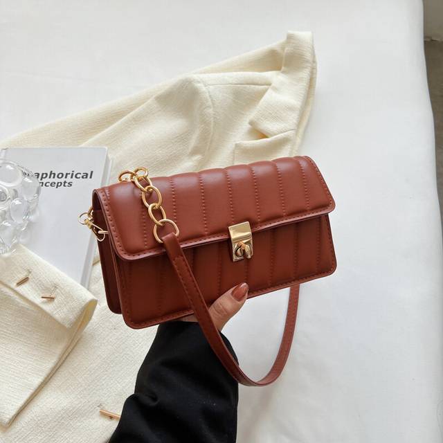 (Brown) Pu Fashionable Leather Crossbody Bag For Women With Chain Strap And Phone Pocket