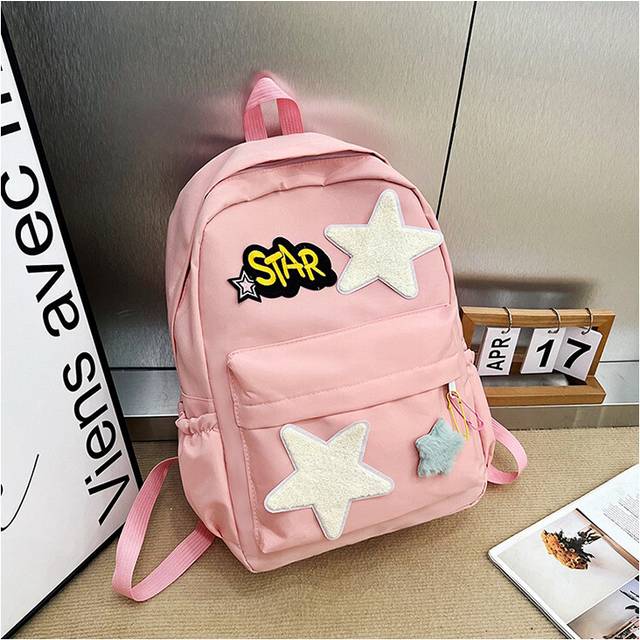 (Pink) Trendy 2023 Girls Backpack With Large Capacity Street Style Nylon Tote Bag