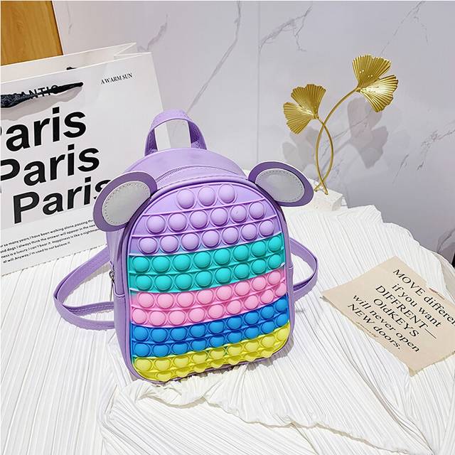(PURPLE) Rainbow Press Backpack Kids Stress Relief School Bag Colorful Cute Girl Special Bag