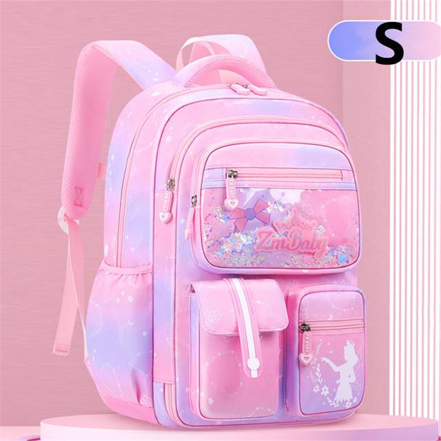 (S pink) Gradient Color Children Backpack School Bags Back Pack For Kid Child Teenage Schoolbag