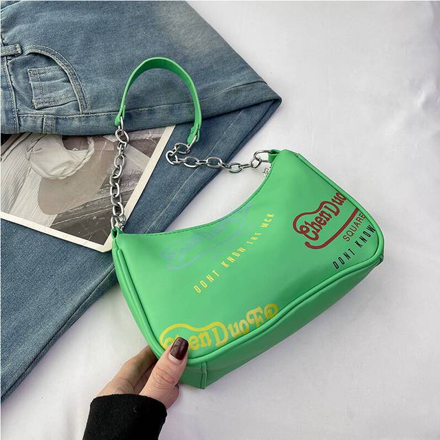 (Green) Contemporary Crescent Handbag For Women Available In Black Orange Green Pink Silver And White Soft Pu Construction And Simple De