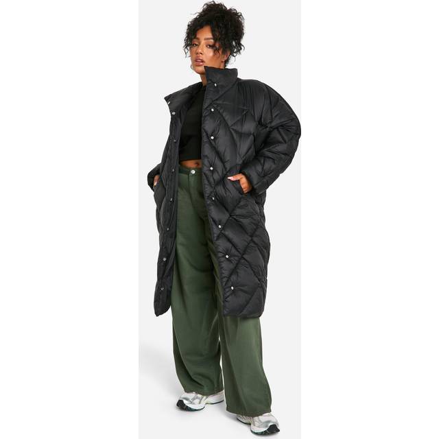 Womens Plus Quilted Longline Puffer Coat - Black - 18, Black