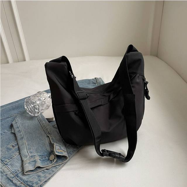 (Black) Trendy Nylon Tote Bag For Women Large Capacity Street Style Casual Shoulder Crossbody Bag