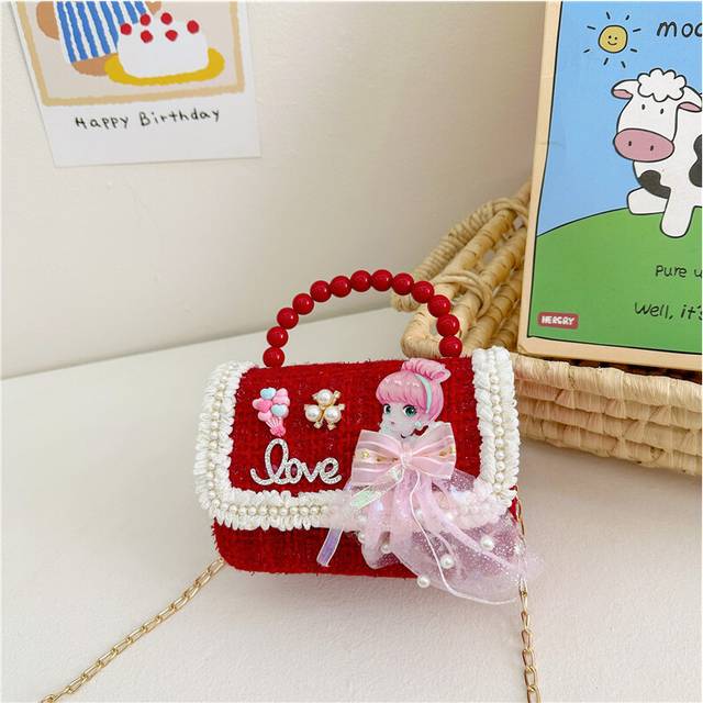 (Red) Fashionable Little Girl Crossbody Bag Charming Princess Theme With Versatile Breathable Fabric