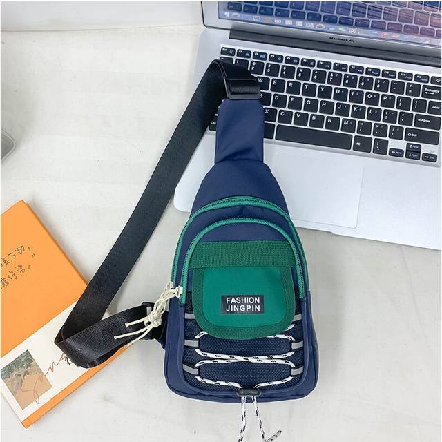 (Green) Contemporary Childrens Canvas Crossbody Bag Spacious Color Block Design For Stylish Everyday Wear