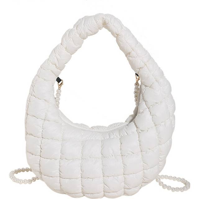 (White) Pleated Cloud Elegant Handbag For Women Featuring Cotton Material And Stylish Design