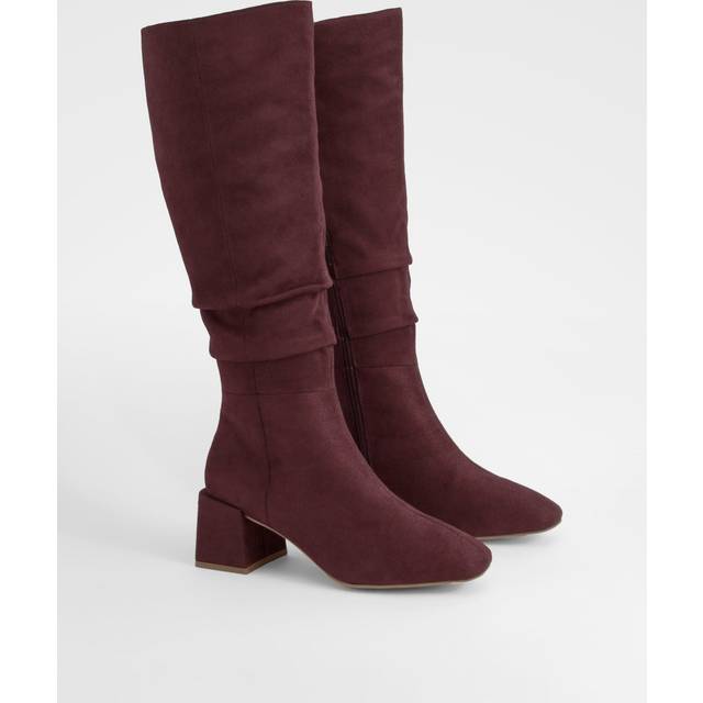 Womens Ruched Slouch Block Heel Knee High Boots - Brown - 6, Brown
