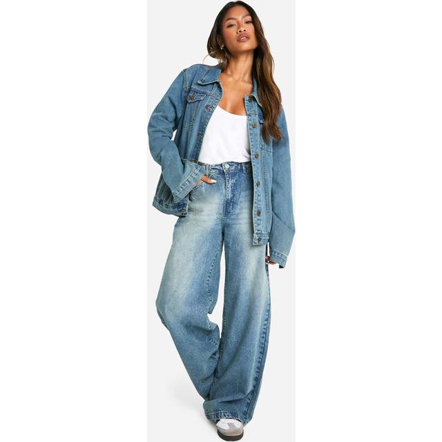 Womens Basics 30 Inch Leg High Waisted Wide Leg Jeans - Ice Blue - 14