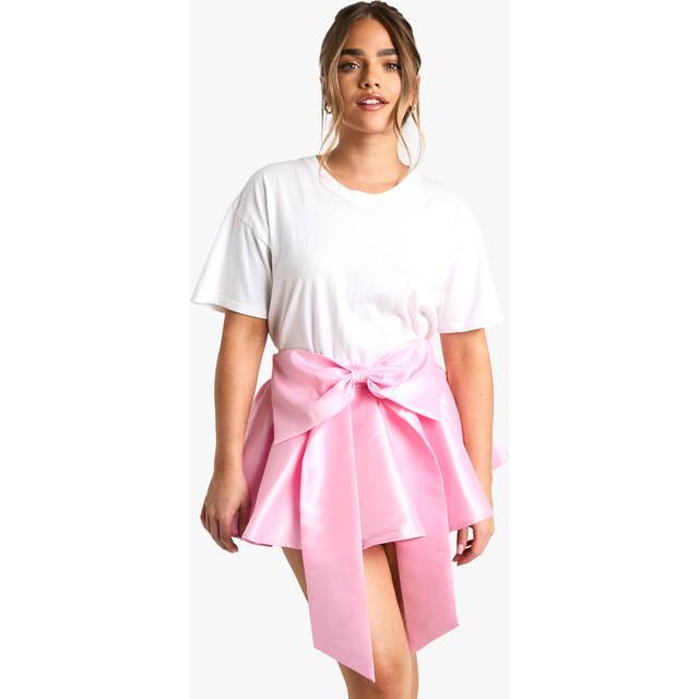 Womens Petite Satin Bow Skater Mini Skirt - Pink - 6