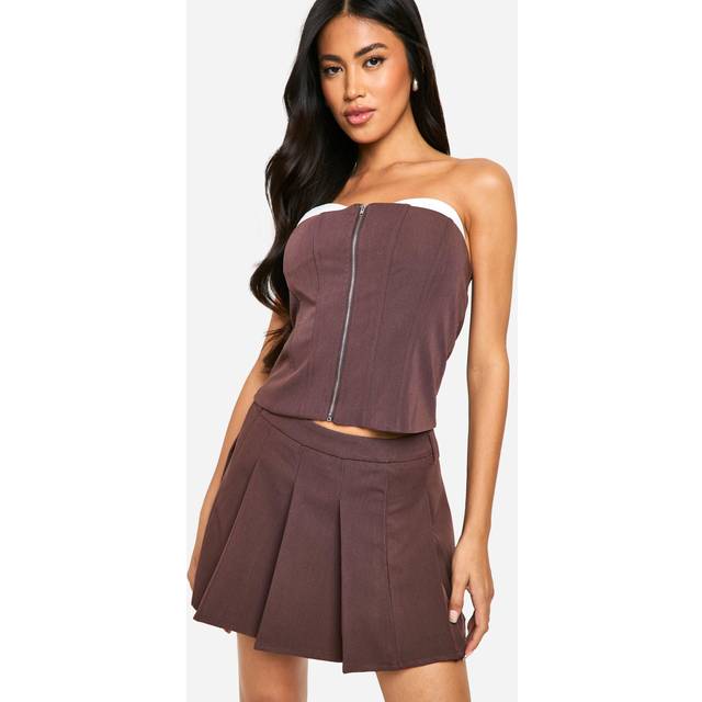 Womens Pleated Mini Skirt - Brown - 14, Brown
