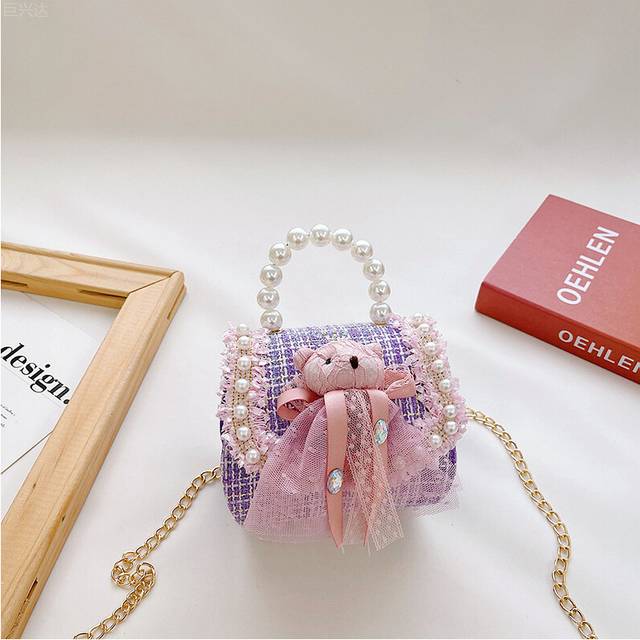 (StyleC) Stylish Playful And Kids Mini Bear Crossbody Bag Soft Cotton Fabric Adorable Fun Colors