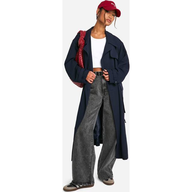 Womens Belted Trench Coat - Navy - 10