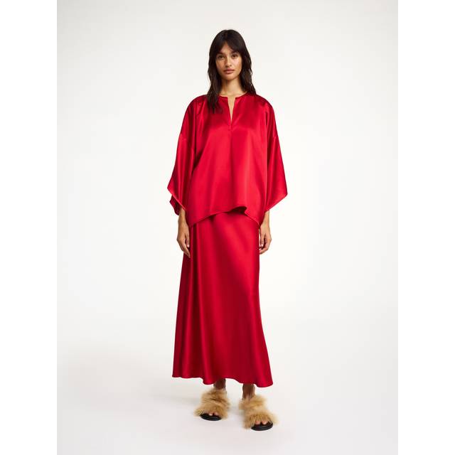 By Malene Birger, Blusar & Skjortor , Dam, L, Polyester, Sofistikerad satinblus med oversized passform - red (L)